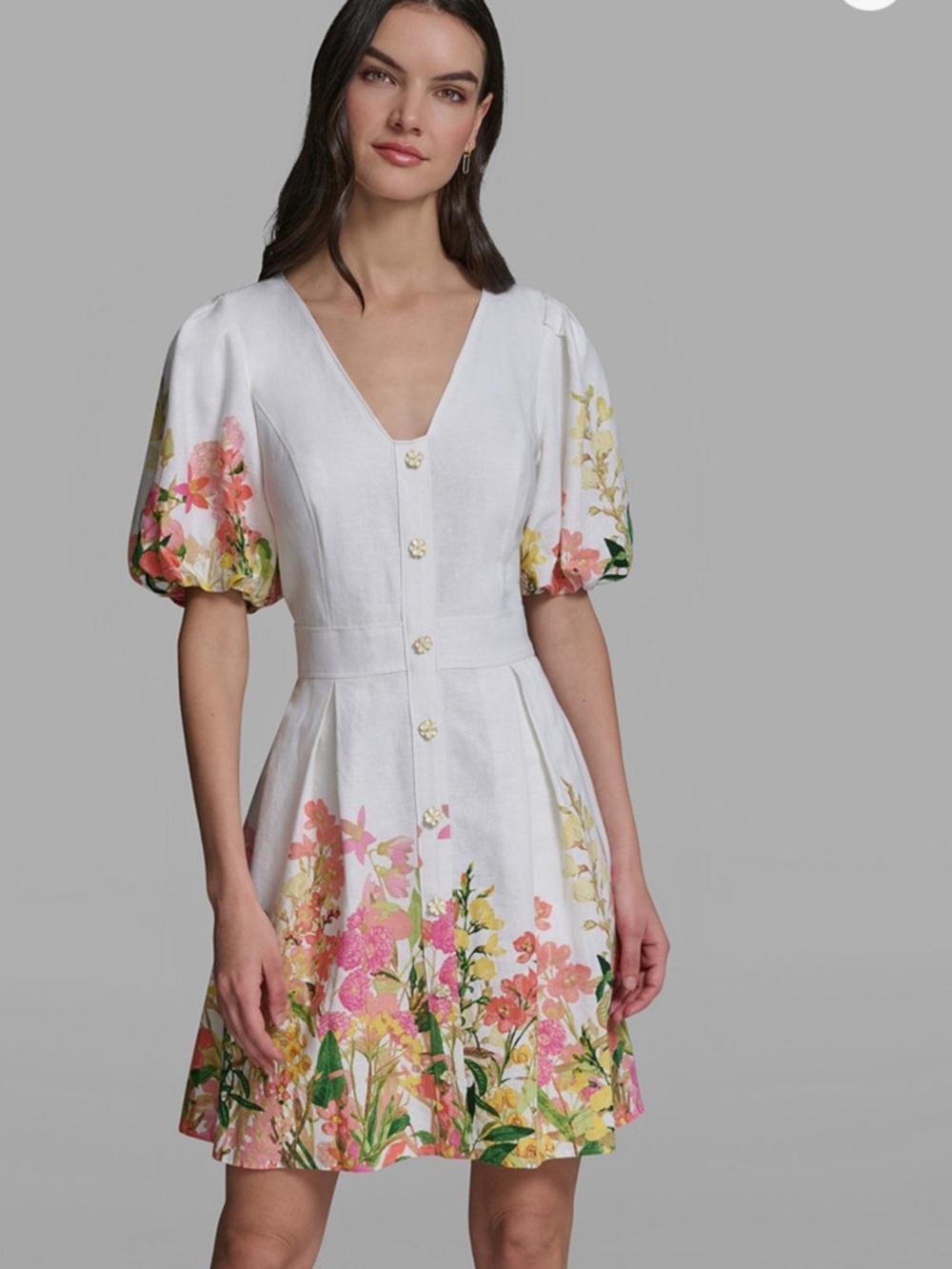 Karl Lagerfeld White Dress with Multi-Color Floral Accents